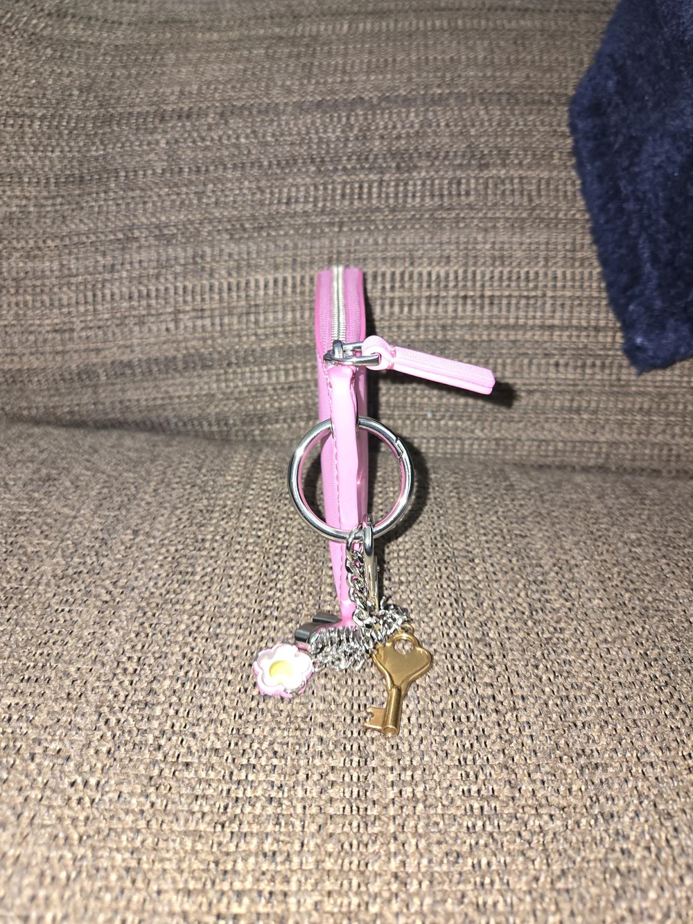 Pink Zip Card Wallet Keychain